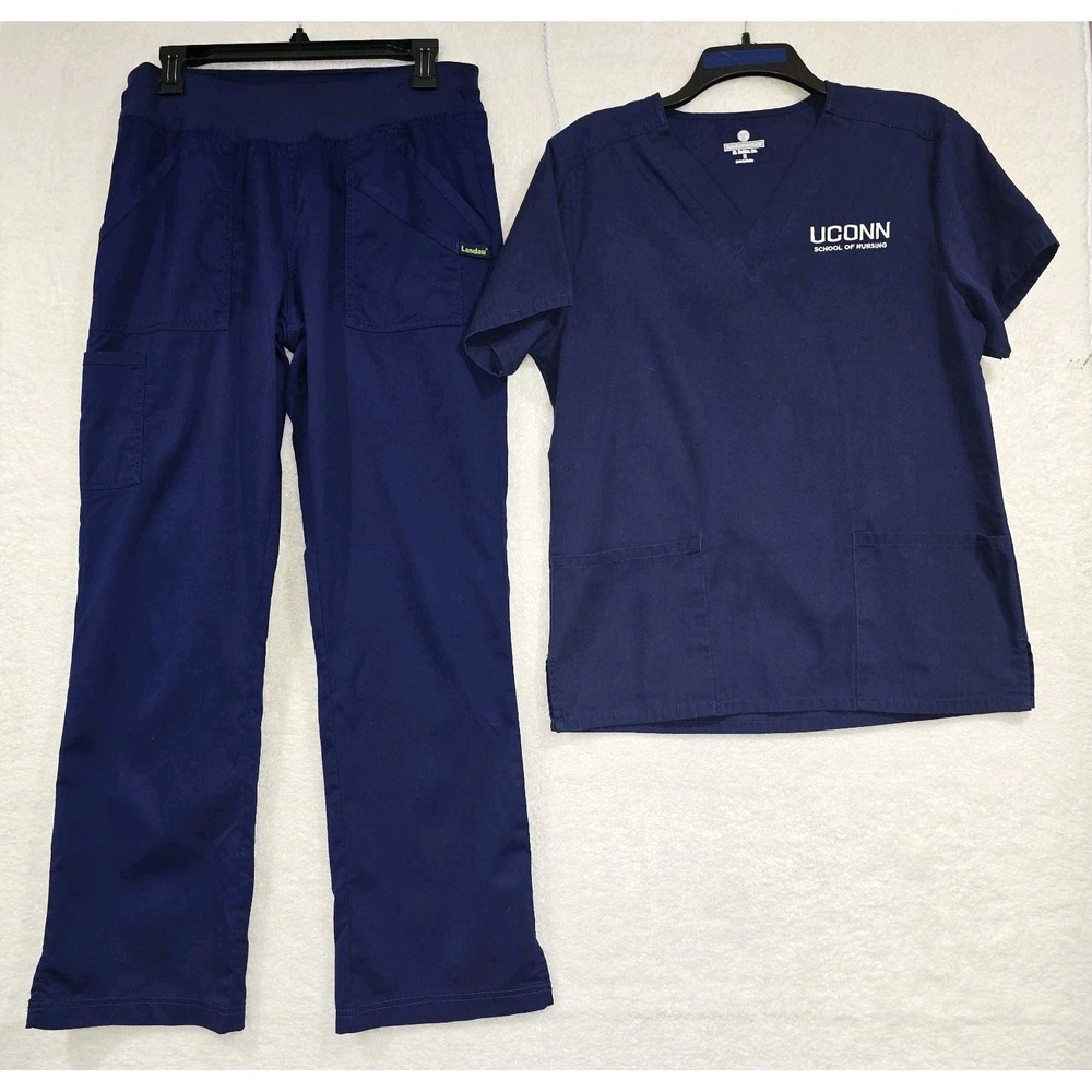 Landau ProFlex Womens Scrub Set For UConn School of Nursing Navy Blue Size Small